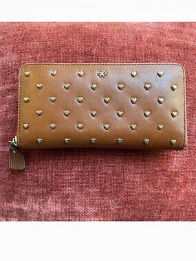 ANYA HINDMARCH Leather Zip Around Hearts Wallet Cognac